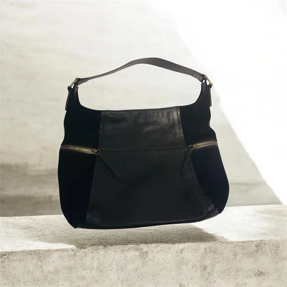 American Company Elegant Black Large Leather Suede Hobo Bag - Picture 2 of 11